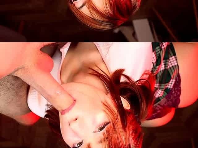 Lovely redhead teen gives a great pov blowjob