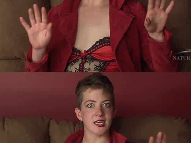 Hairy Riki Rocket gives an interview, stripping and showing off her armpit hair