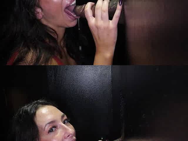 Girlfriends share a cock through a gloryhole in an intense session.