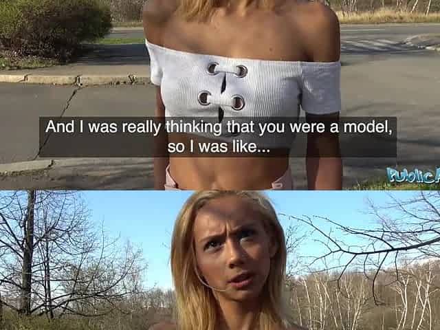 Public Agent Large jock gets blondes taut cunt juicy in public forest bang