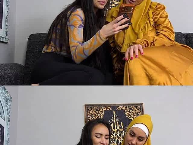 Hot lesbian in hijab enjoys licking
