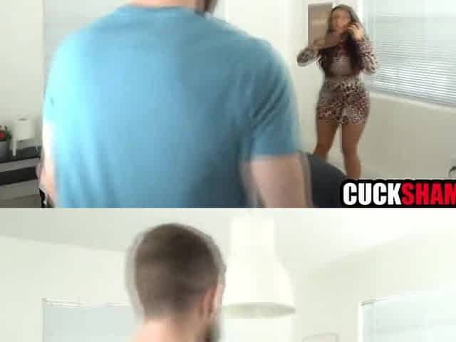 Large booty wife shames cuckold hubby & bangs a stranger