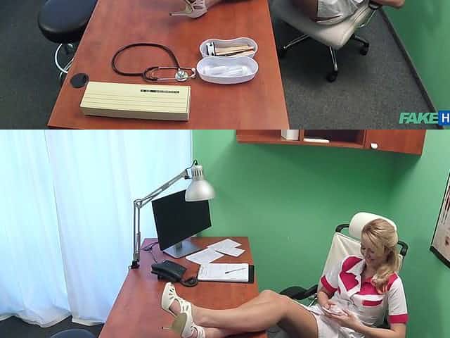 Doctor deep fucks blonde babe and cums on her tits