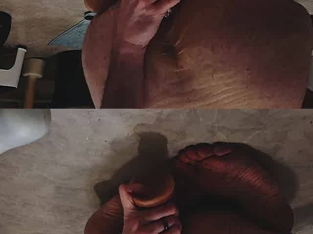 Dildoing from behind and self sucks n cum