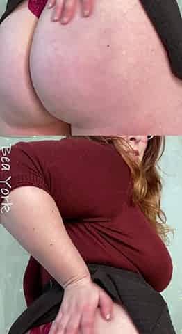 Tight ass brunette with shaved putz masturbating on stairs