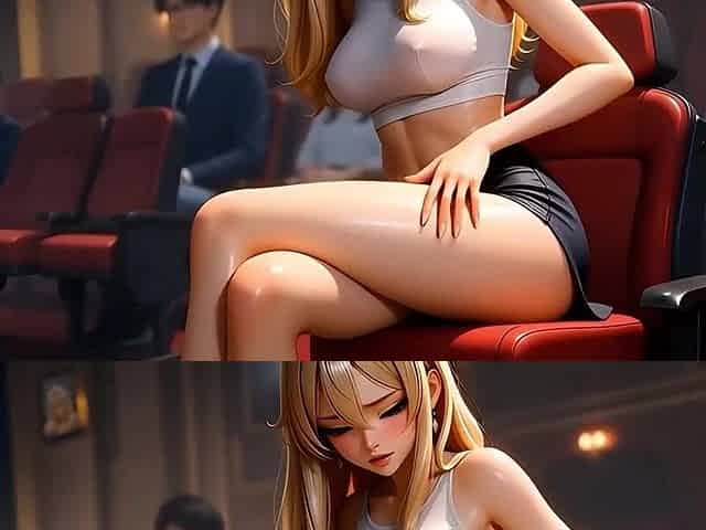 5on1 Golden-haired Group sex with Double Penetration in a Public Cinema - AI Generation Anal