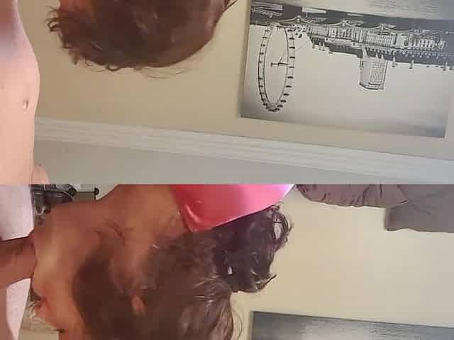 Girl in Pink Robe Sucking Cock and Giving Handjob Till She Cums