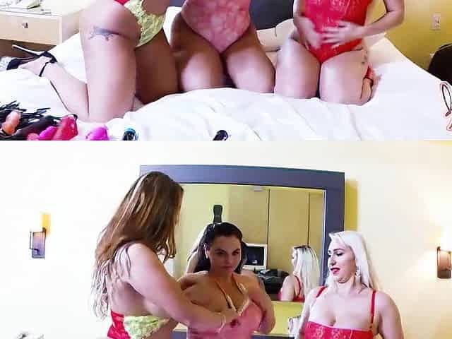 Women Betty Fuck, Nina Kayy & Miss Raquel Team Up To Milk Him!