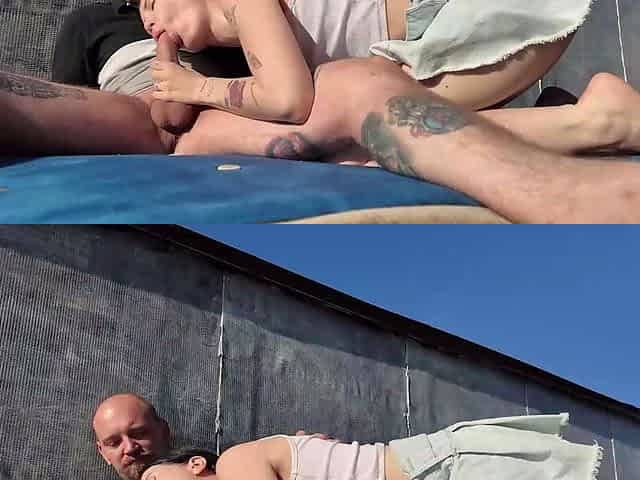 skinny milf rough ass fucked on a public roof