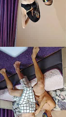 Taut butt beneath mesh nylons and anal