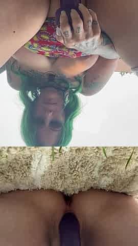 Fucking my pussy with a dildo and squirting outside