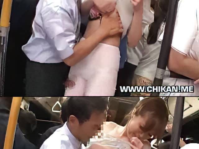 Cute little Japanese girl gets groped on the train and cums