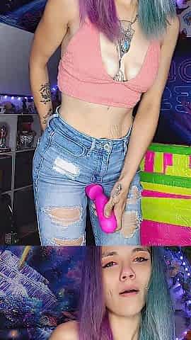 Sex-toy Orgasms Over The Slim Jeans
