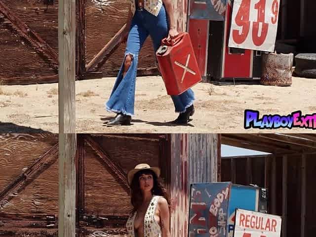 Hot latina posing naked at a gas station