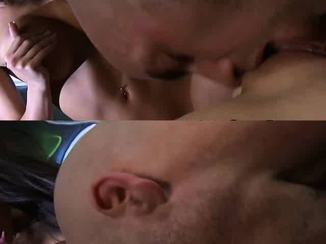 Horny stud dives into three way with two warm teenagers