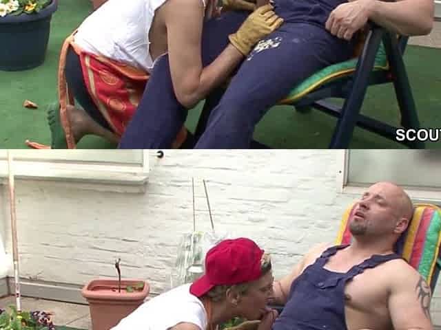 German Youthful Hunk Entice His Granny to Bang in Garden