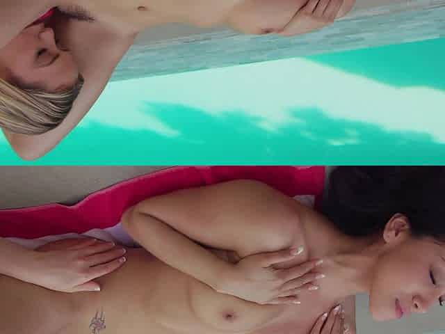 Dirty duo Vicki & Mia feast on Mark's huge cock in a wild FFM threesome