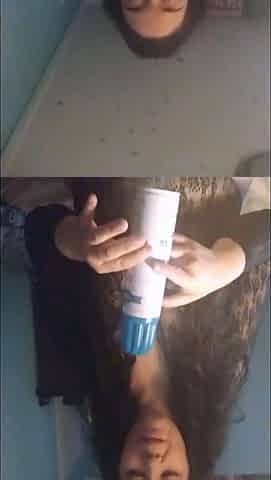 Busty mature woman playing with the cream all around her