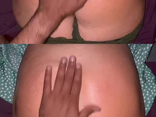 Large white Booty massage by my neighbor in green lacy knickers