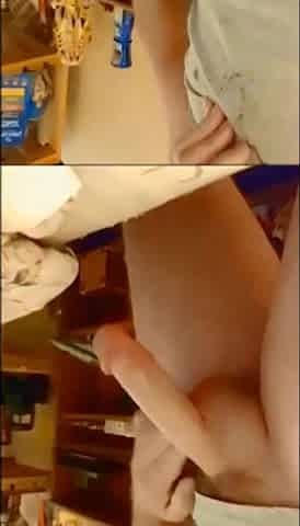 CUTE CHAP JERKING OFF LARGE WHITE KNOB & CUMMING ALL OVER HIMSELF WHILST GROANING!!