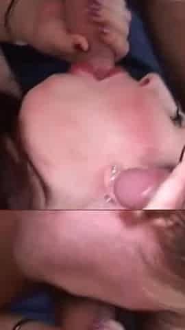 Lucky hairy brunette gets two big cocks in threesome bang