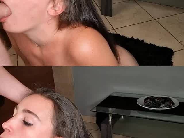 Small tits girl loves to suck cock even after getting a cum facial