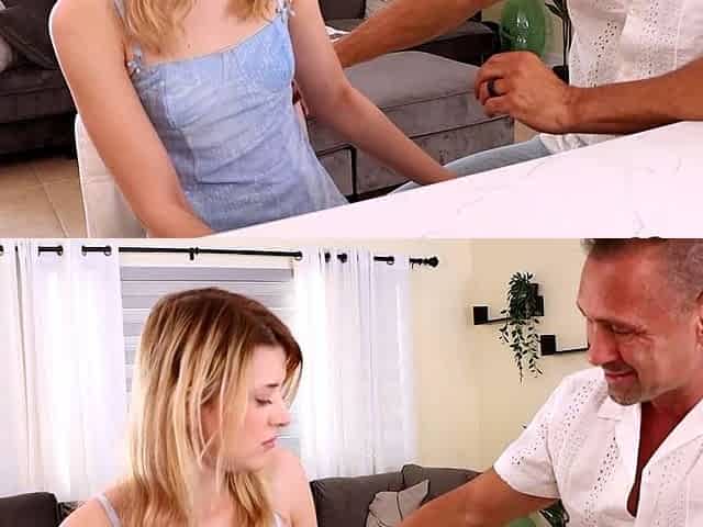 Blonde Babe Gives Handjob Blowjob Before Doggy Fun