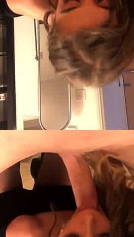 Big tit brunette sucks a big cock POV