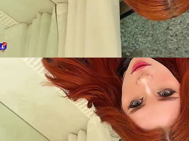 Redhead Cutie in Fishnet Bodystocking Vehement Banging on the Floor Untill C...