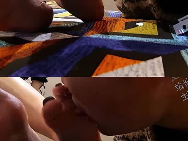 Black stocking maid foot worship