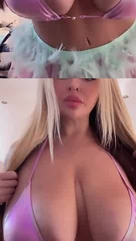 Large natural melons cowardly saggy in a ballerina dancer dress