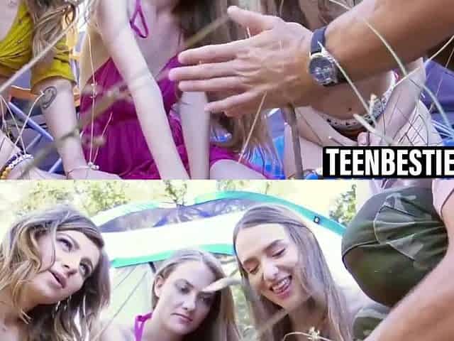 Tiny teens suck and bang outdoors for a favourable guy