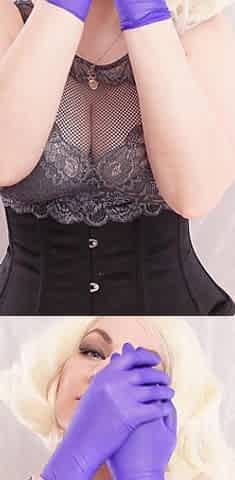 Sucking a dildo in medical gloves, cum on the face! Arya Grander