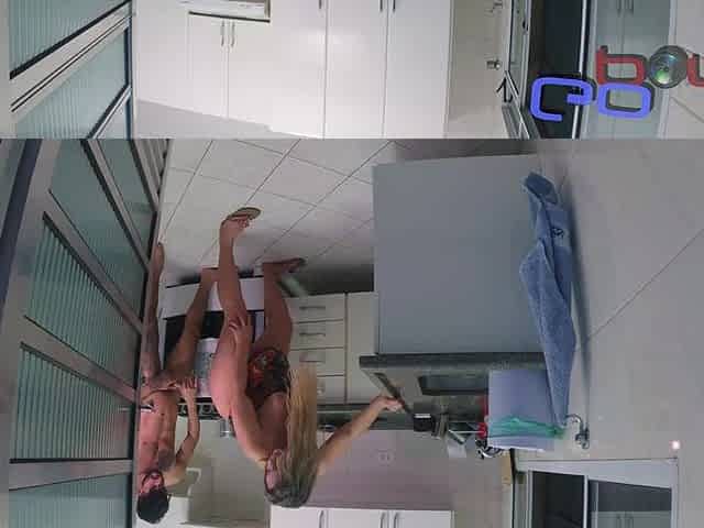 Fucking Stepmom in the Kitchen While Cuckold Husband Is in the Bedroom