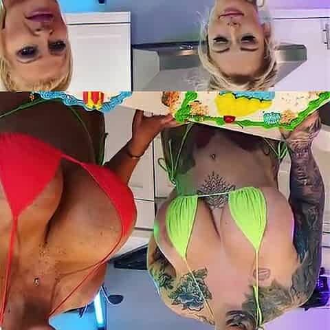 AC and ally in the kitchen showing pies