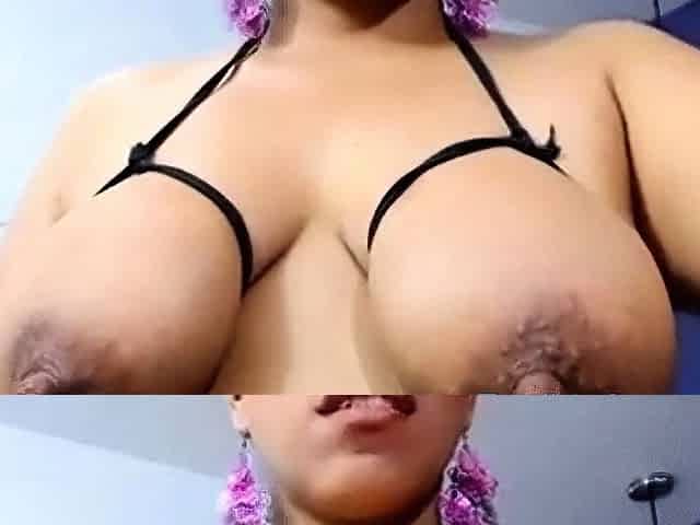 Massaging Her Large Lactating Nipples on Cam