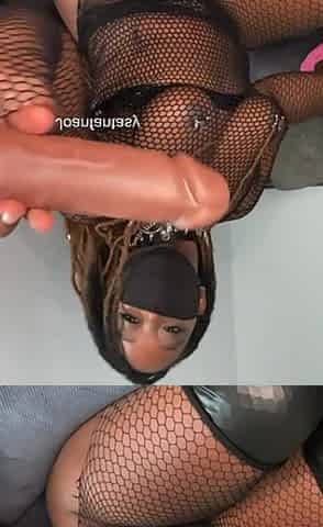 Joanfantasy solo play in Ebony fishnet underware