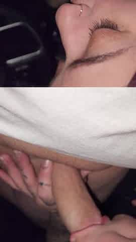 Oral job in car with cum! Gas station parking lot
