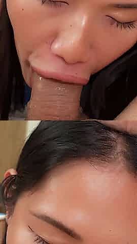 Oriental Deepthroat Close-Up Oral with Drooling Jizz flow in Throat