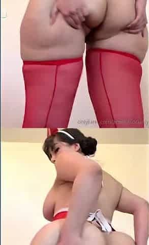 Sexy brunette wearing stockings masturbates webcam