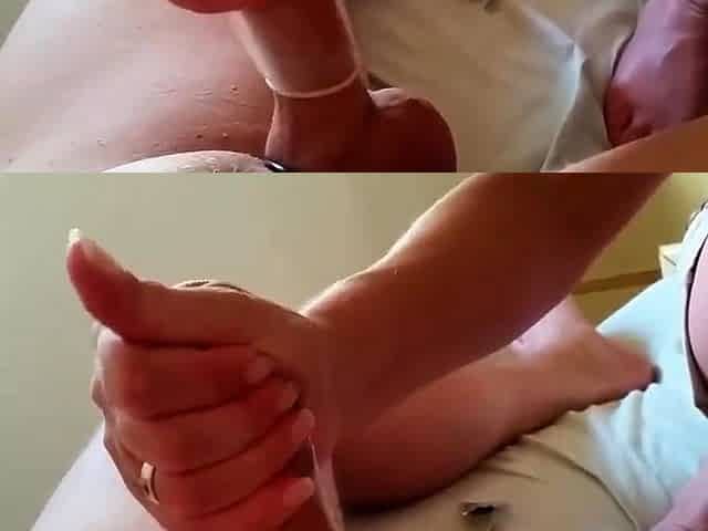 Holiday handjob with cockring
