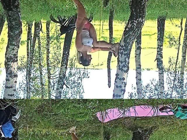 Charming blond masturbates and ends up squirting after a run in the forest