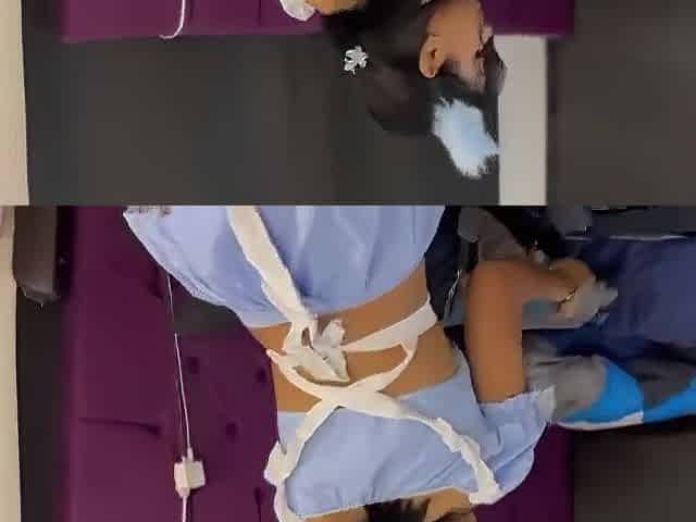 The employee is curious to use a dildo and ends up having an climax