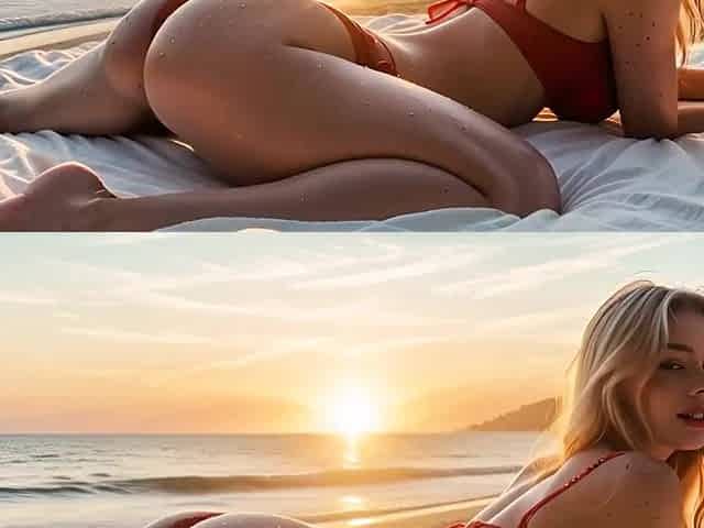 Gentle Sex on a Public Beach with a Breasty Blond - AI Generation