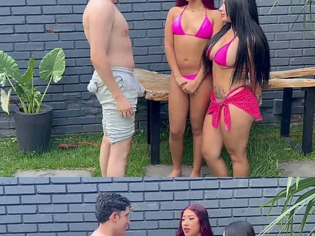 Black Hair Gets Pounded On The Stairs While Pink Hair Grabs Her Tits