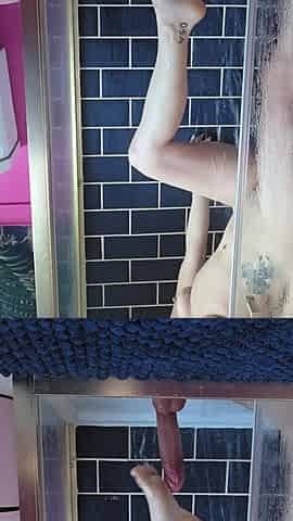 Huge Dildo Riding in Shower
