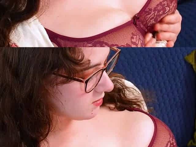 Curvy lady with huge breasts masturbates using dildo