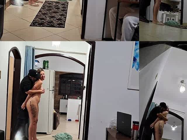 Real Wife Cheats on Her Husband While He's Wearing Headphones with the Delivery Man.