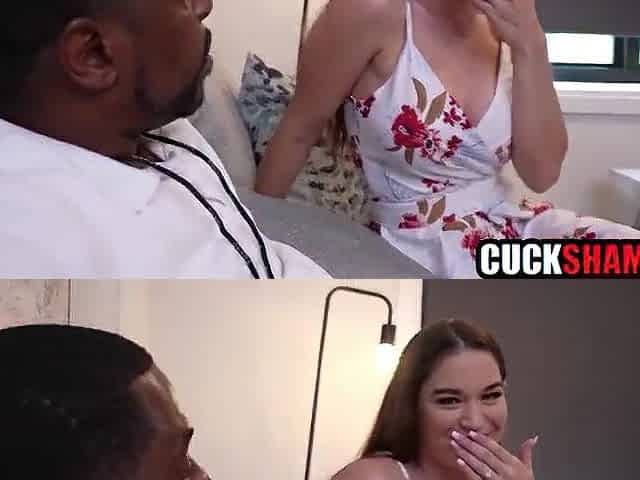 Cuck watches wife service stepson's trainer's large ebony knob
