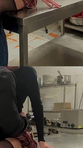 Caught on the Kitchen Countertop in a Restaurant